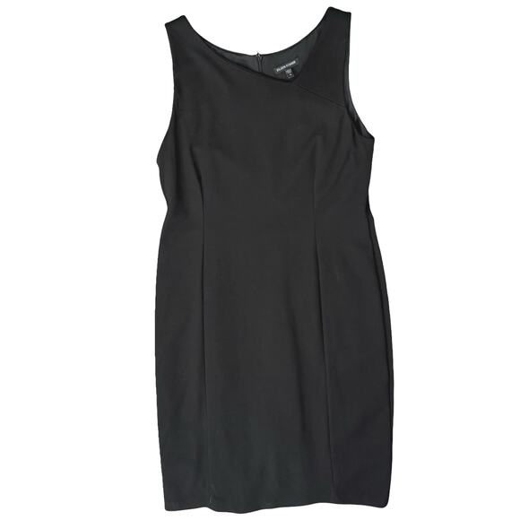 Eileen Fisher Black Ponte Asymmetrical Neck Sheath Sleeveless Pencil Dress Sz 10 - Picture 9 of 10